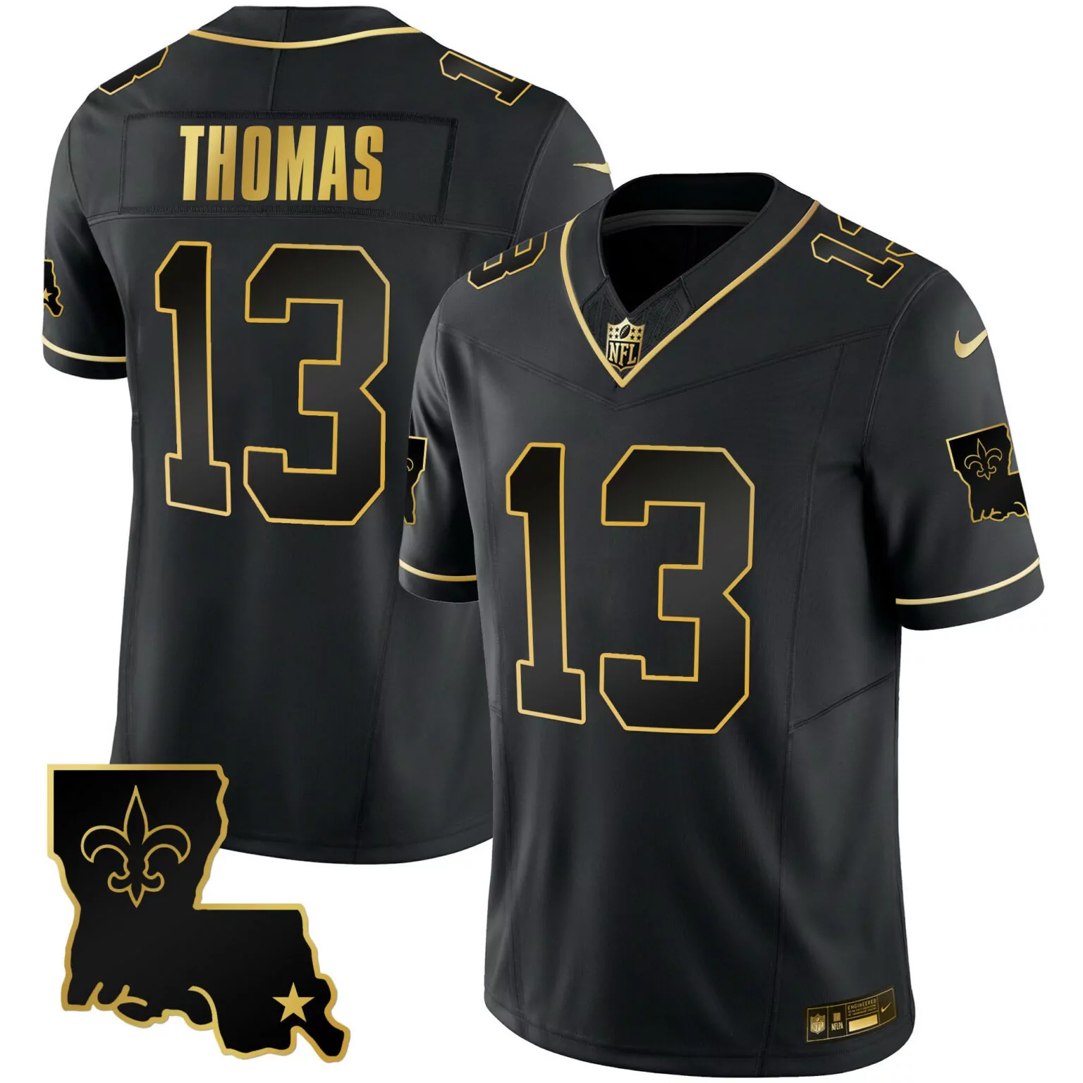 Michael Thomas 13 Jersey Black New Orleans Saints Men Player Gold Legacy All Stitched
