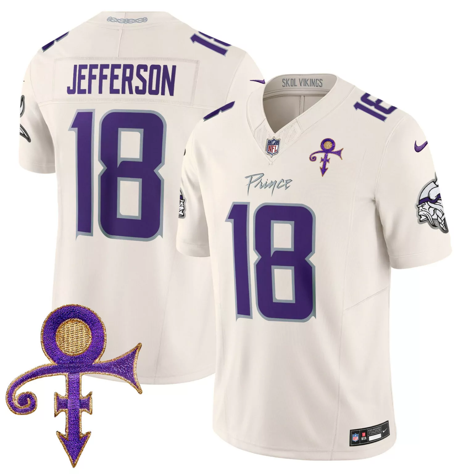 Justin Jefferson 18 Jersey White Prince Minnesota Vikings Symbol Men Purple All Stitched
