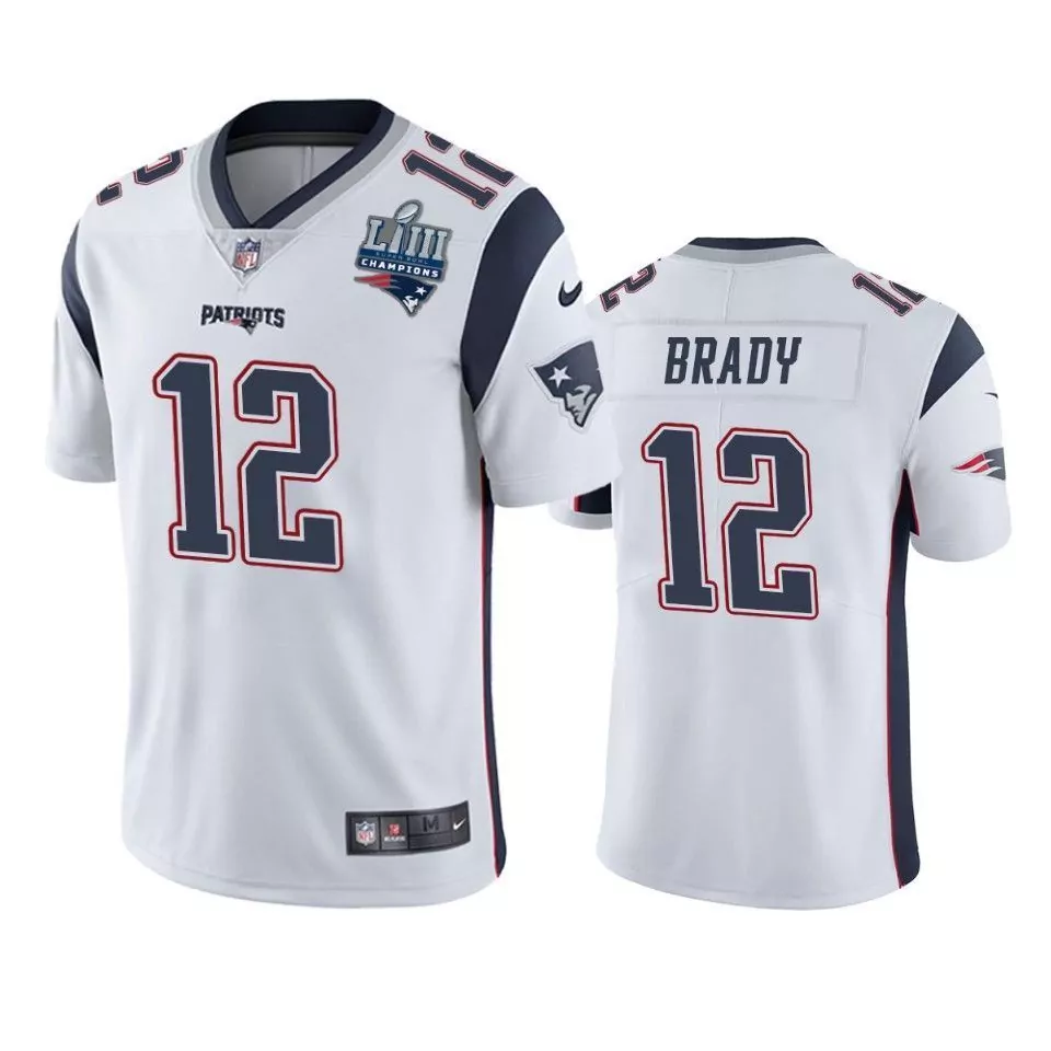 Tom Brady 12 Patriots Jersey White Super Bowl Li Champions Men Navy Blue Red Limited