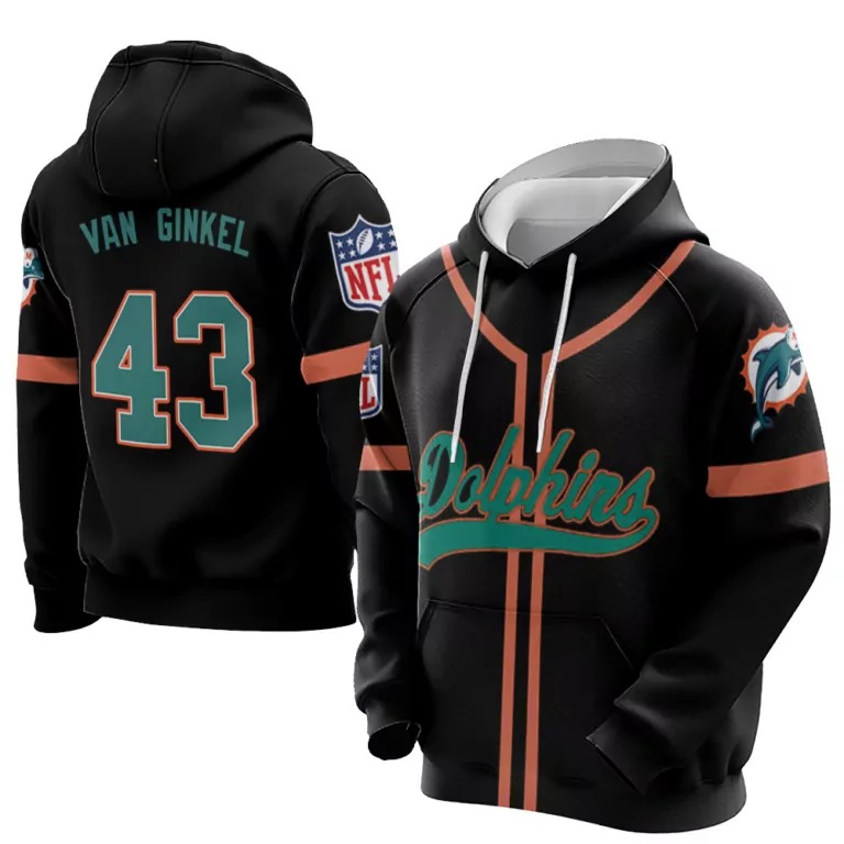 Kevin Ginkel 43 Miami Dolphins Jersey Black Men Hoodie Teal Orange Throwback