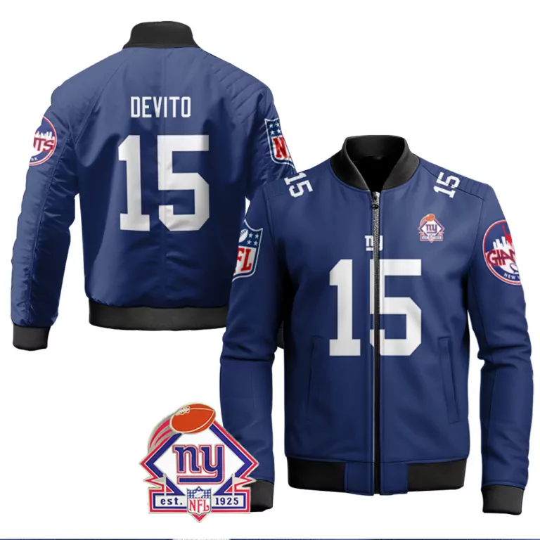Tommy Devito 15 New York Giants Jersey Blue Men Bomber Jacket White Black Vapor Limited