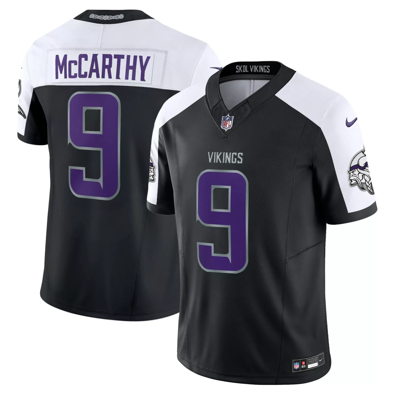 Jj Mccarthy 9 Vikings Jersey Black Men Split Design White Purple Alternate All Stitched