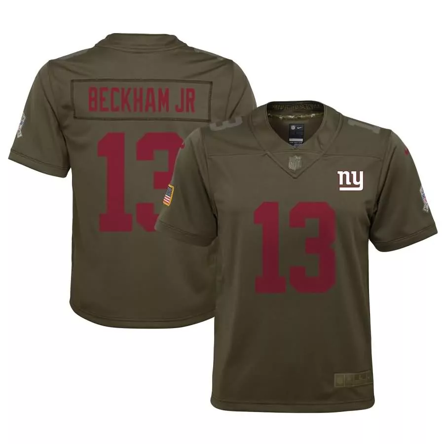 Odell Beckham 13 New York Giants Jersey Olive Green Salute To Service Us Flag Men