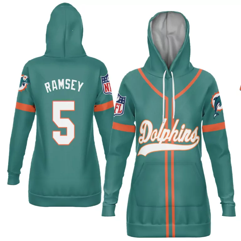Jalen Ramsey 5 Dolphins Jersey Teal Women Hoodie Orange Throwback