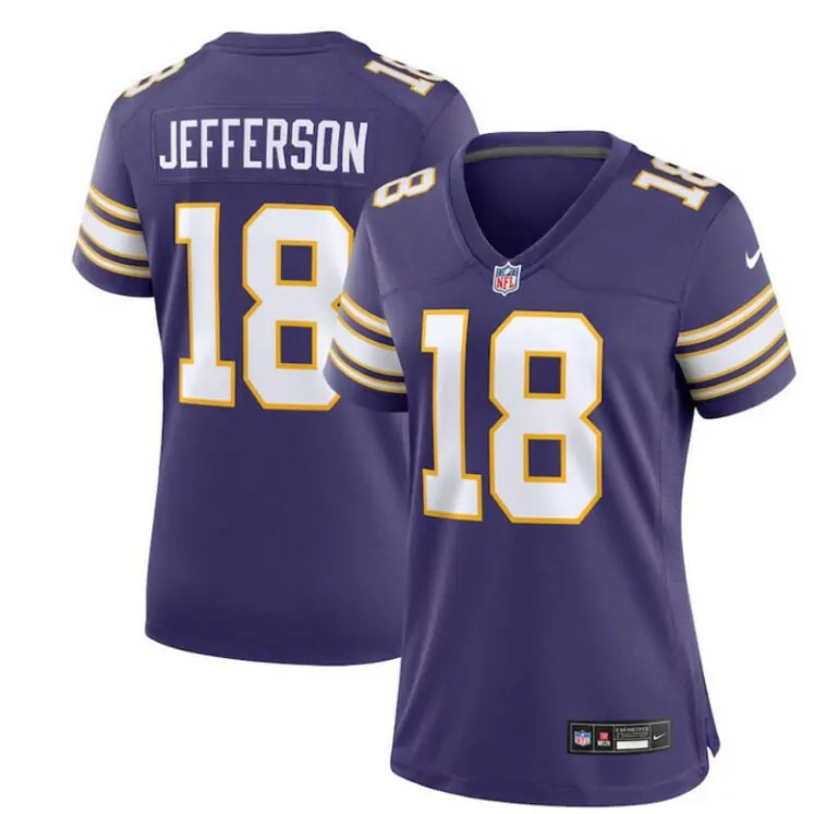 Justin Jefferson 18 Jersey Purple Minnesota Vikings Women Yellow White Stitched Game