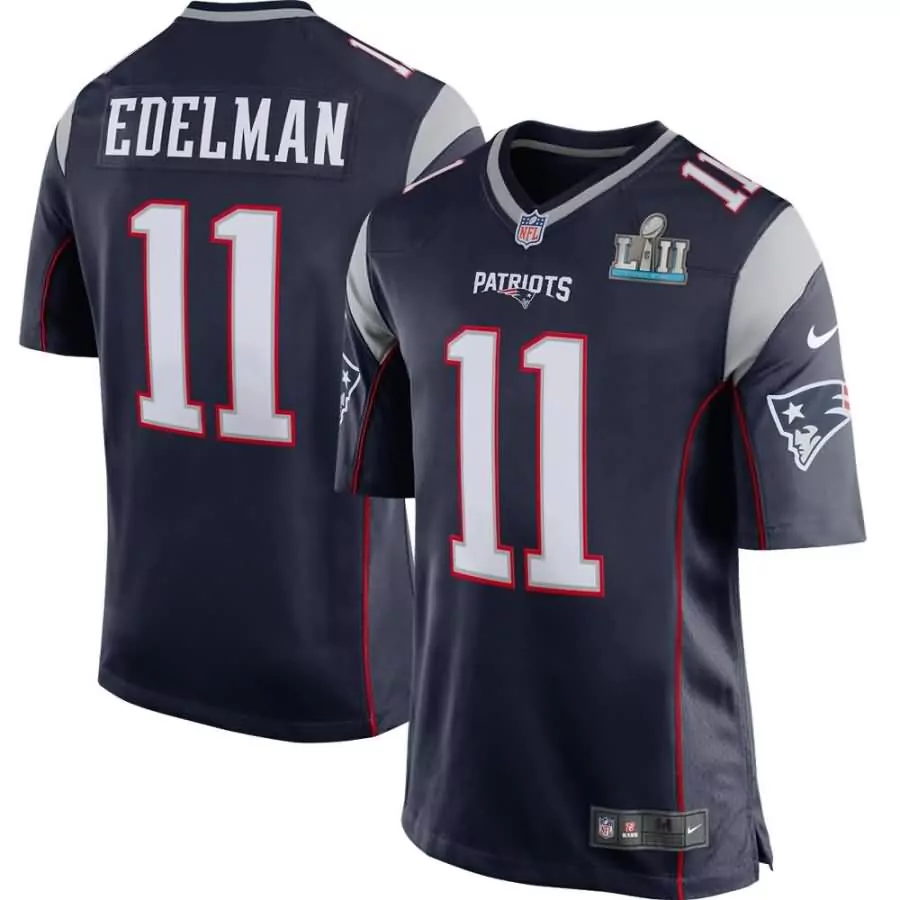 Julian Edelman 11 Patriots Jersey Navy Blue Super Bowl Liii Men Game White Red Silver