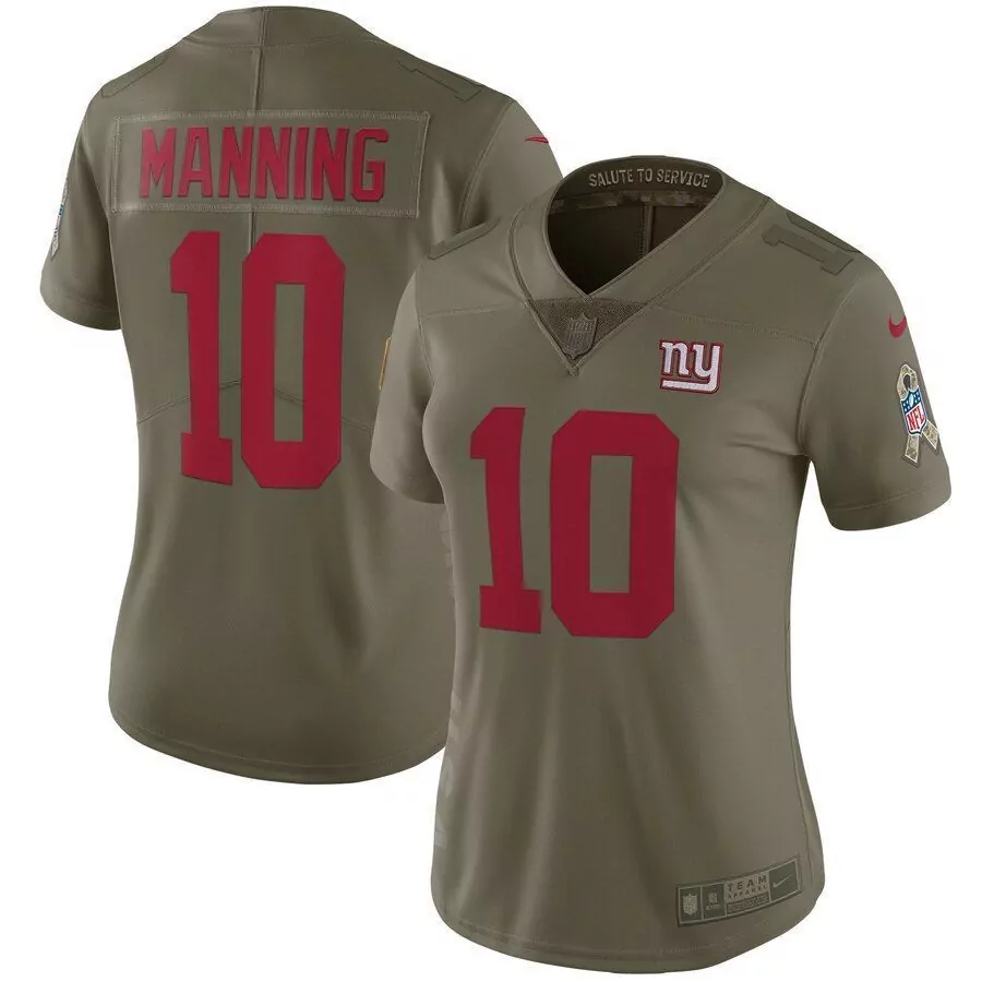 Eli Manning 10 New York Giants Jersey Olive Salute To Service Breast Cancer Awareness Ribbon