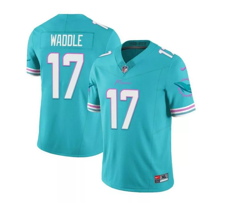 Jaylen Waddle 17 Miami Dolphins Jersey Aqua Men Player White Pink Vapor Limited Stitched