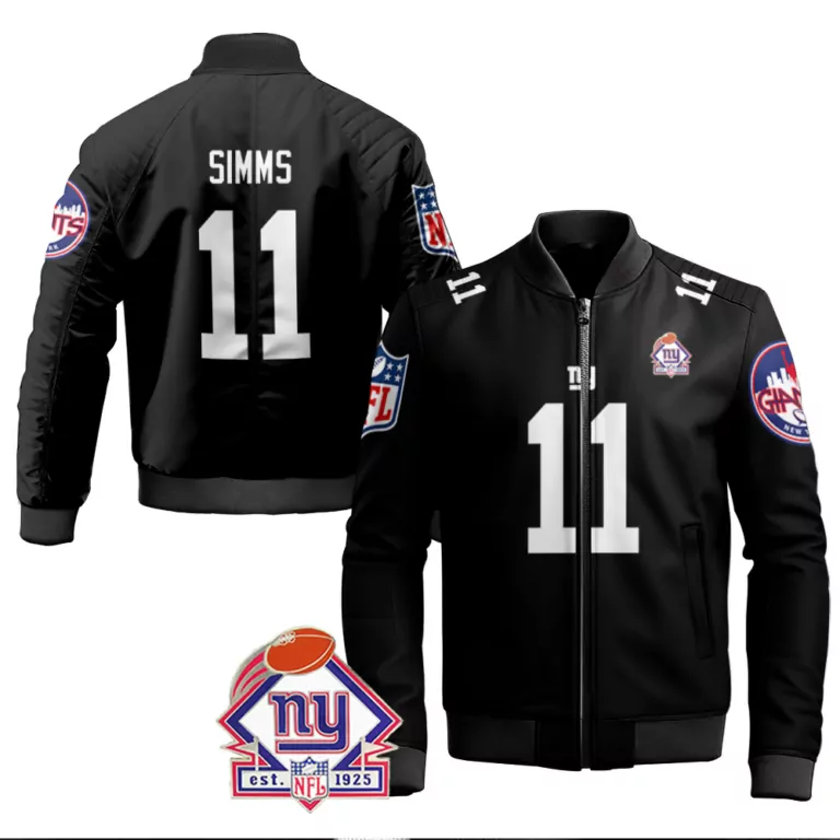 Phil Simms 11 New York Giants Jersey Black 2023 Men Bomber Jacket White Blue Red