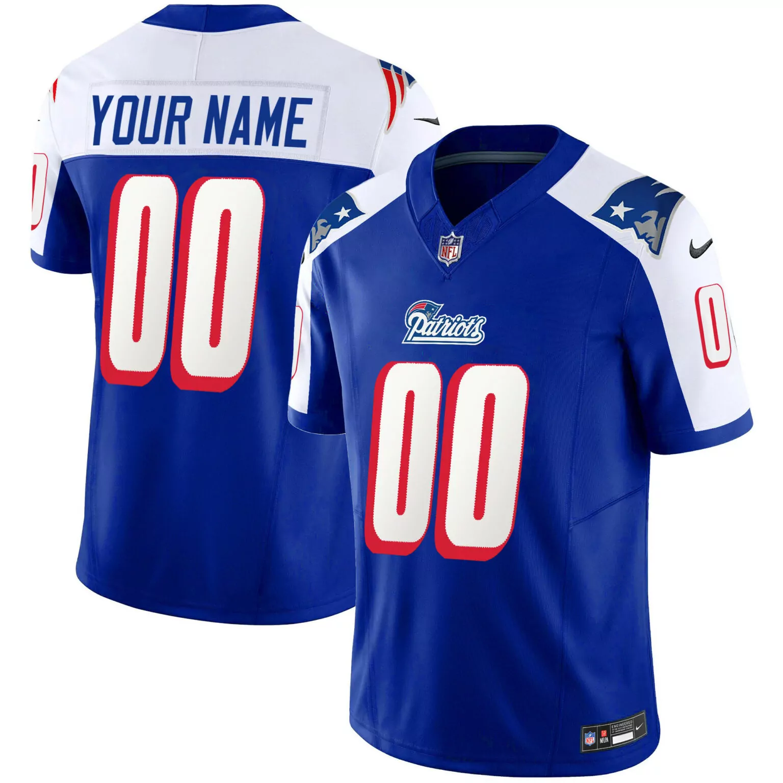Custom New England Patriots Jersey Royal Blue Men White Red Alternate Throwback Vapor