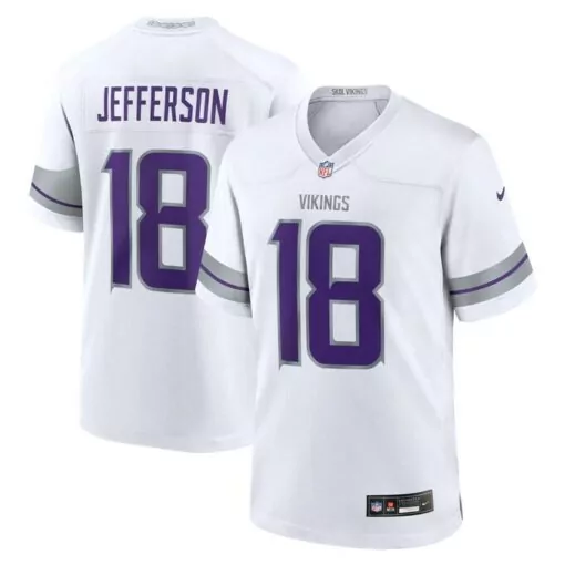 Justin Jefferson 18 Vikings Jersey White Men Purple Grey Alternate Game