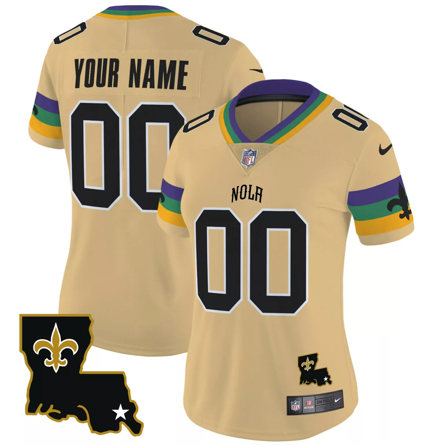 Custom New Orleans Saints Jersey Gold Players Field Women Alternate Purple Green