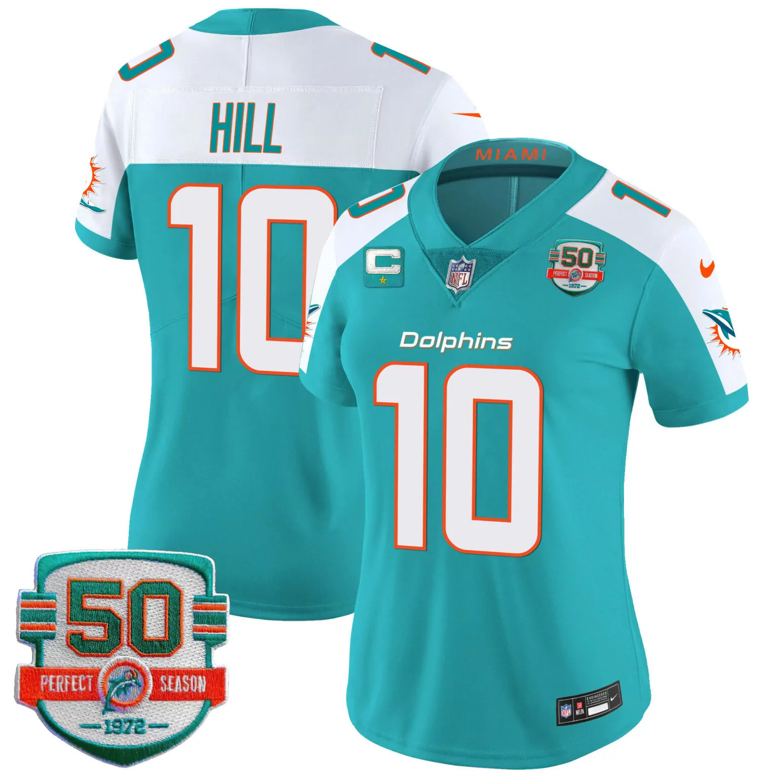 Tyreek Hill 10 Miami Dolphins Jersey Teal Men Game White Orange Alternate All Stitched