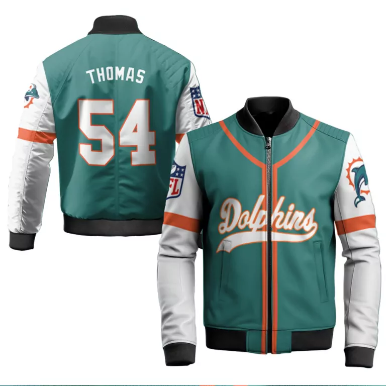 Thomas 54 Miami Dolphins Jersey Teal Men Bomber Jacket White Orange Throwback Alternate
