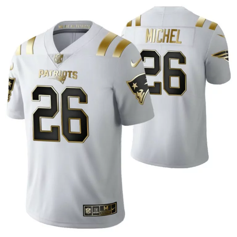 Sony Michel 26 Patriots Jersey White Men Replica Alternate Gold Black
