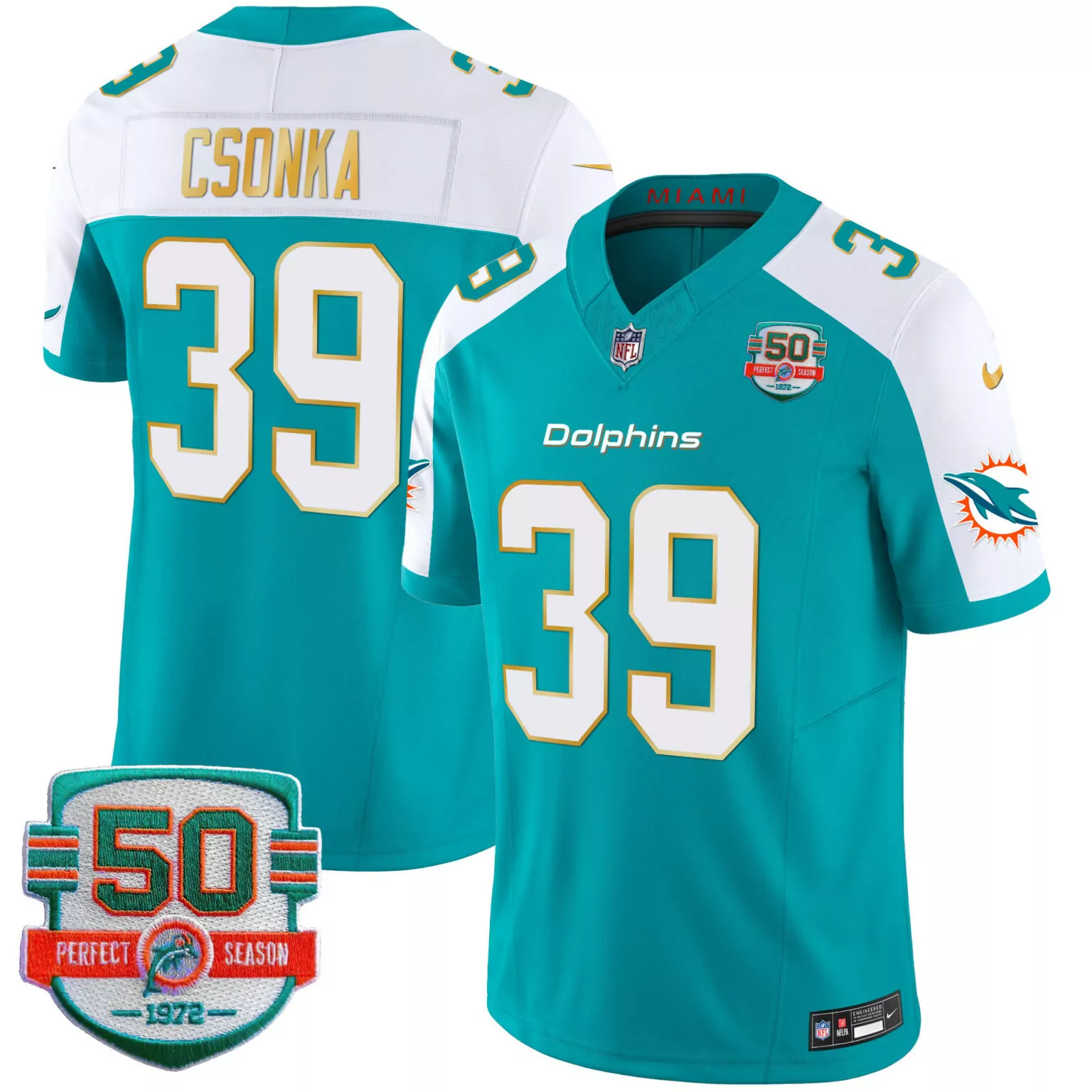Larry Csonka 39 Dolphins Jersey Teal Perfect Season 50th Anniversary 50 1972 Men