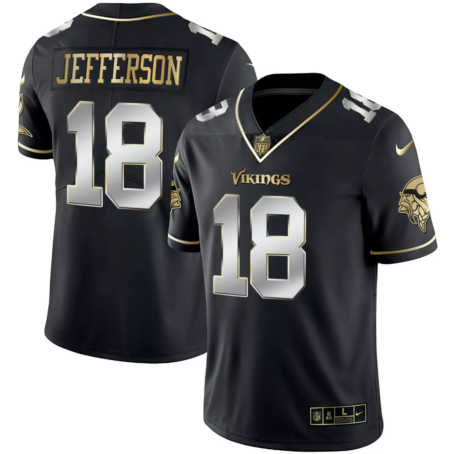 Justin Jefferson 18 Vikings Jersey Black Men Gold Silver All Stitched