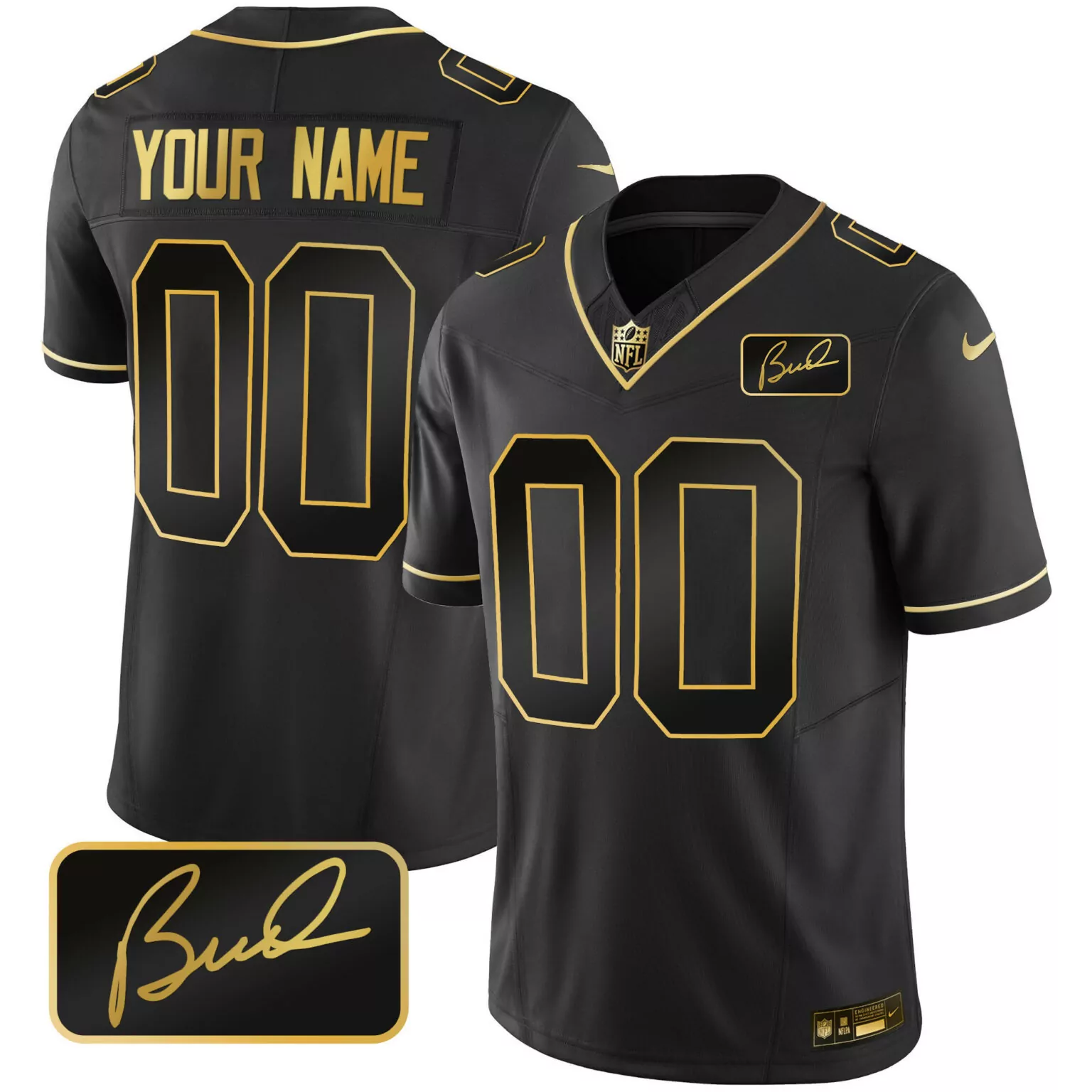 Custom Jersey Black Gold All Stitched