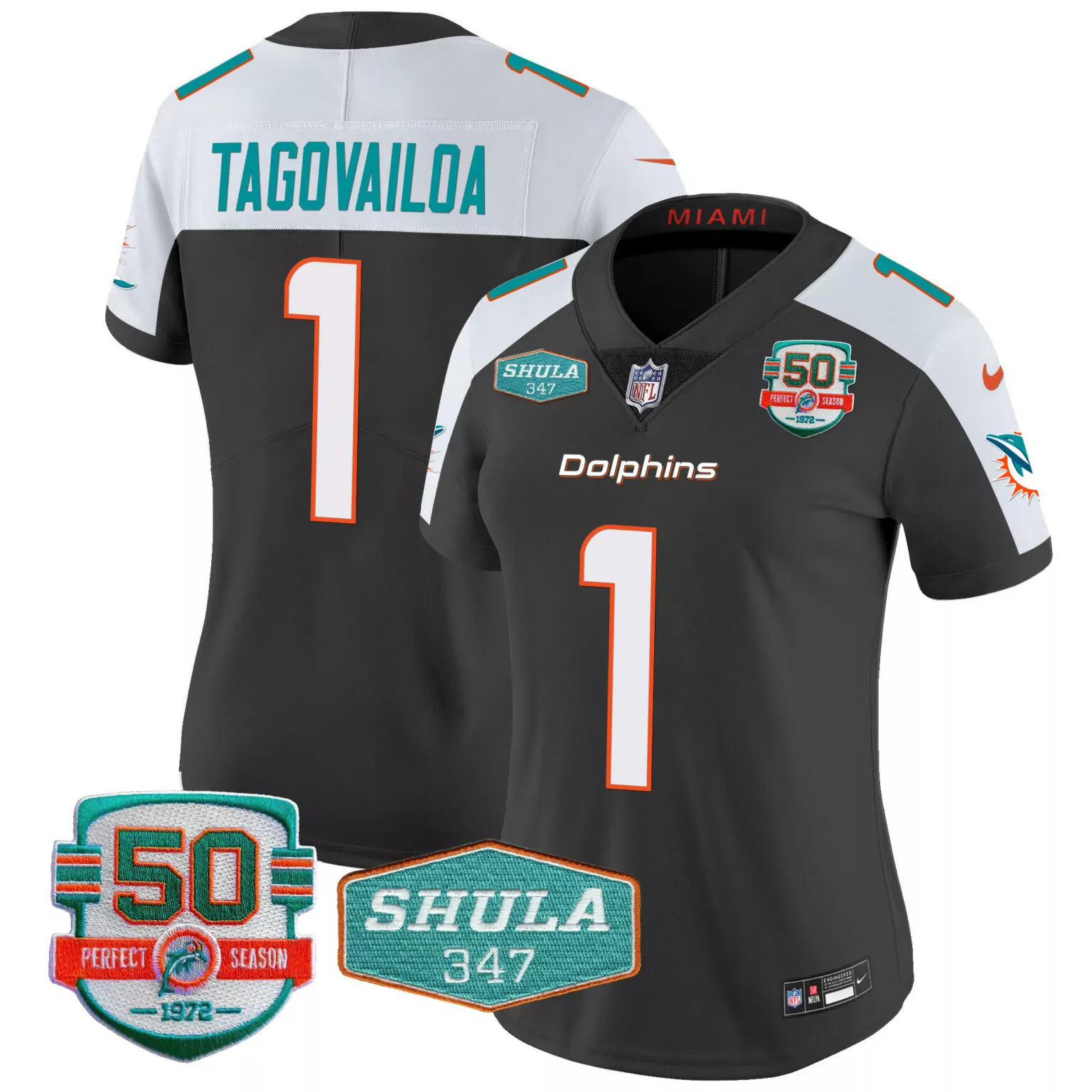 Tua Tagovailoa 1 Dolphins Jersey Dark Gray 50th Perfect Season 1972 Shula 347 Men