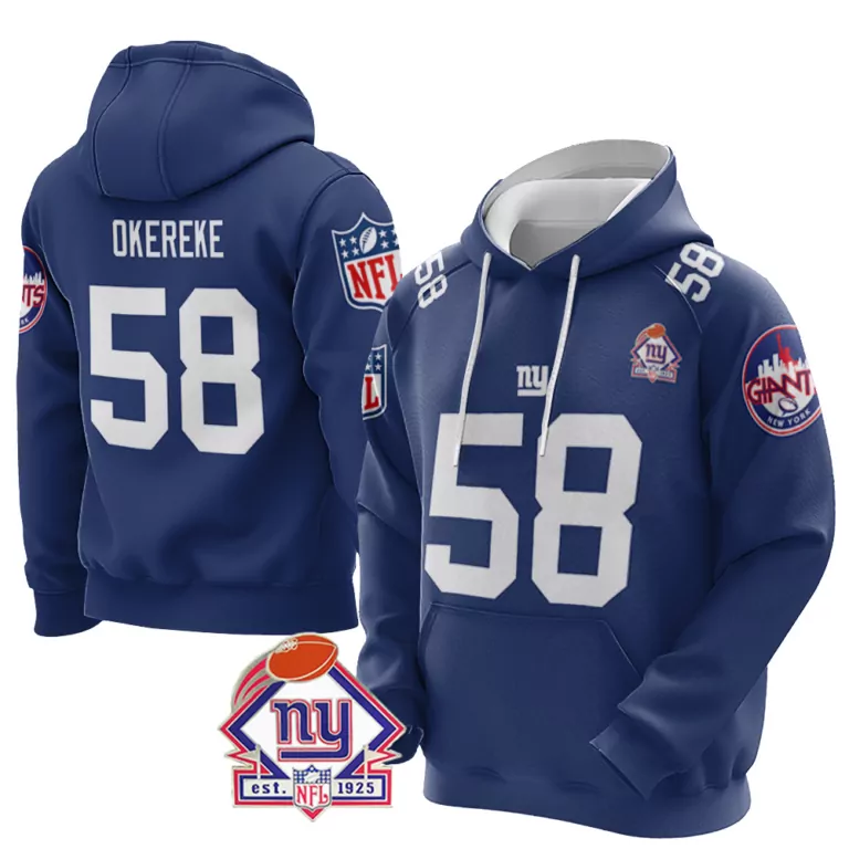 Bobby Okereke 58 New York Giants Jersey Blue NY Men Hoodie White Vapor Limited