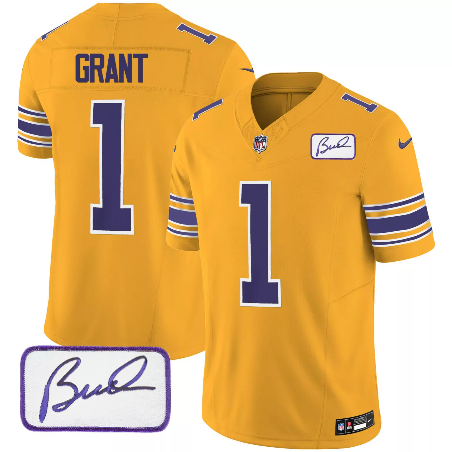 Bud Grant 1 Kansas City Chiefs Jersey Gold Buck Showalter Signature Edition Men Purple