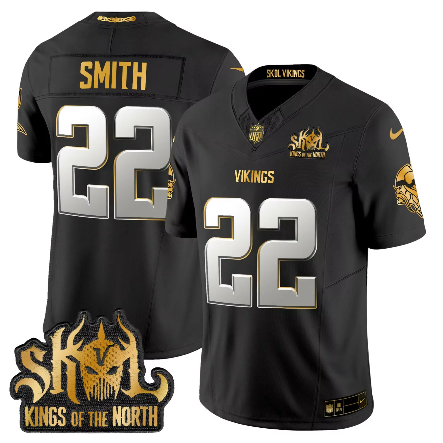 Harrison Smith 22 Vikings Jersey Black Kings Of The North Skol Men Gold Silver All