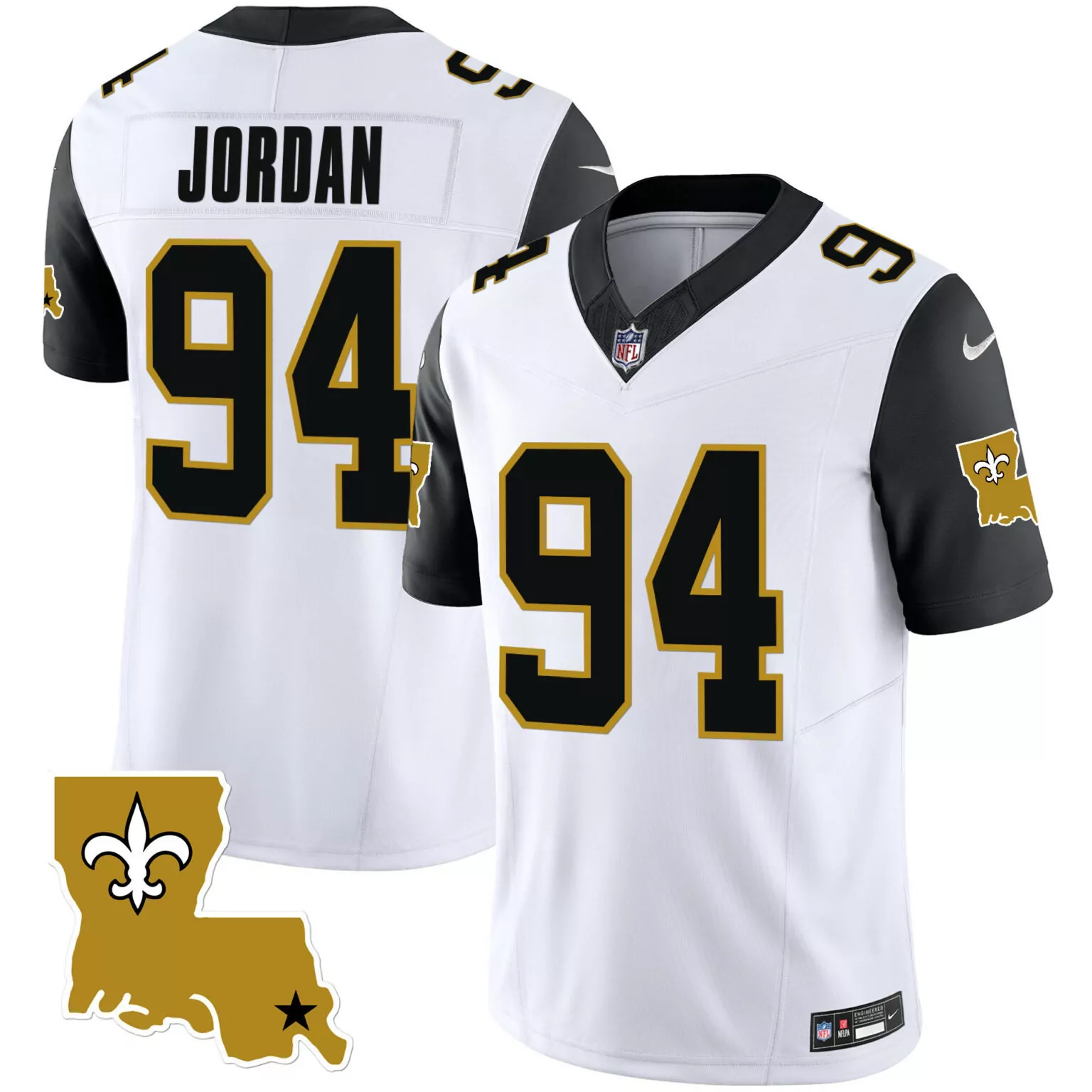 Jordan 94 New Orleans Saints Jersey White Louisiana Men Standard Alternate Split Design
