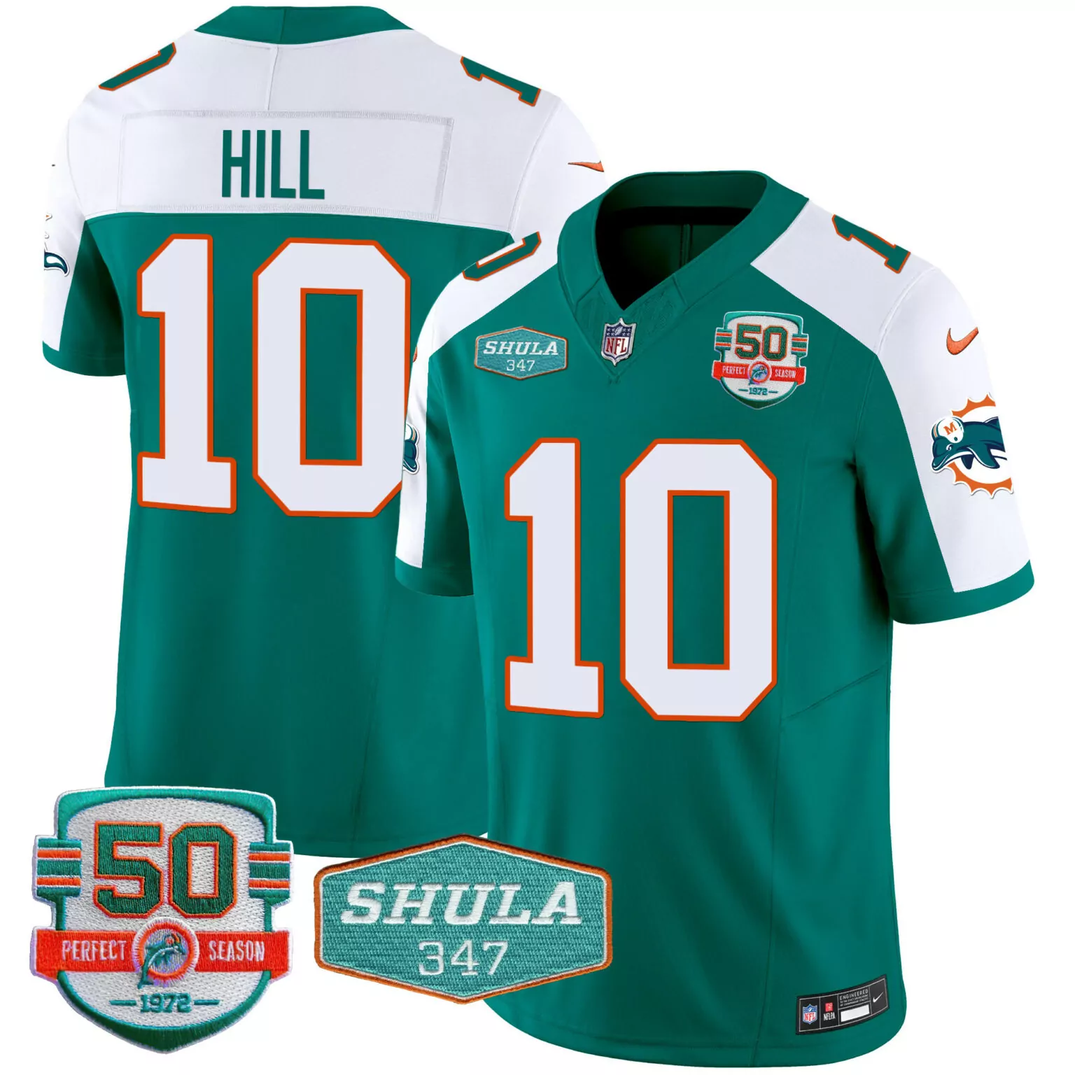 Tyreek Hill 10 Miami Dolphins Jersey Teal 50th Perfect Season 1972 Shula 347 2022