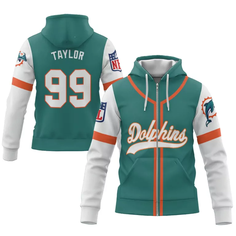 Tyreek Hill 99 Miami Dolphins Jersey Teal Men Zip-up Hoodie Split Design White Orange