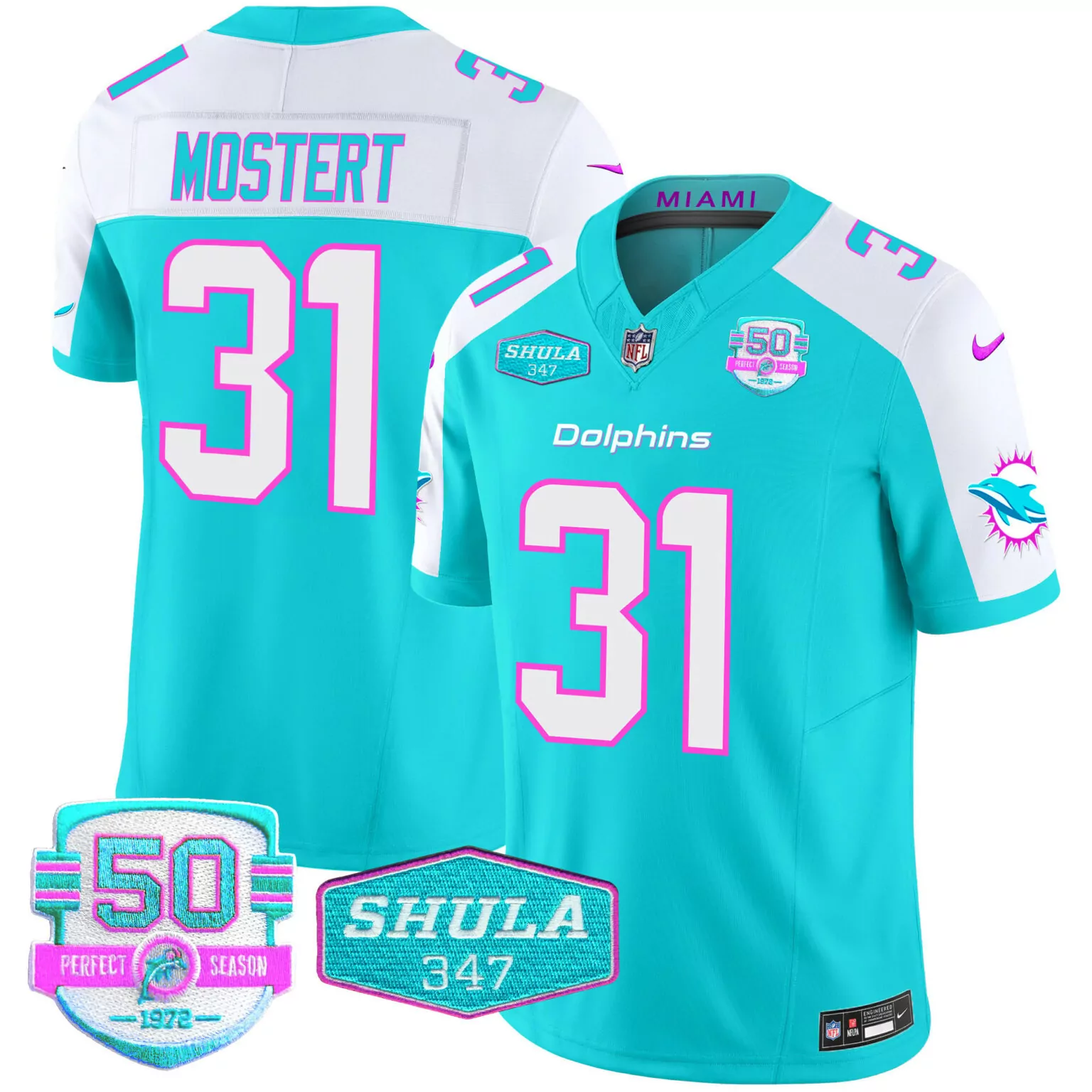 Raheem Mostert 31 Miami Dolphins Jersey Aqua 50th Perfect Season 1972 Shula 347 Men