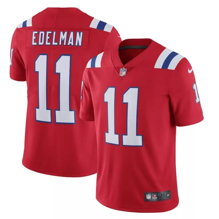 Julian Edelman 11 Jersey Red New England Patriots Men Replica White Blue Alternate