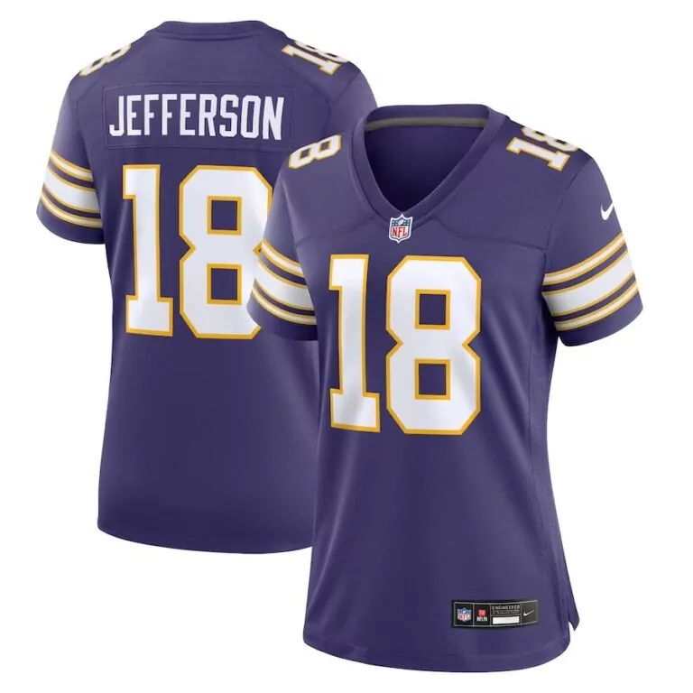 Justin Jefferson 18 Jersey Purple Minnesota Vikings Women Replica Gold White Classic