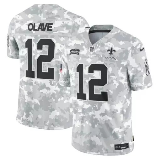 Chris Olave 12 Saints Jersey White Salute To Service Men NFL Alternate Custom Design