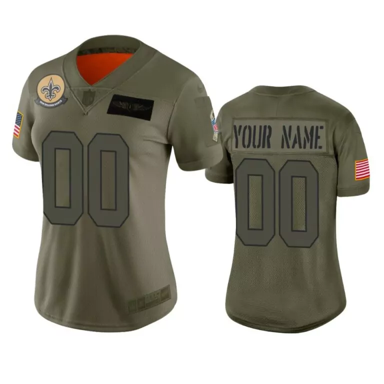 Custom New Orleans Saints Jersey Olive Green Us Flag Men Military Black Orange