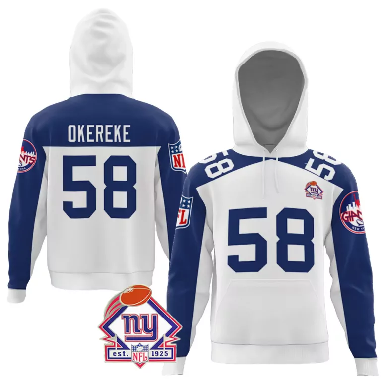 Bobby Okereke 58 New York Giants Jersey White 1925 Men Hoodie Split Blue Vapor Limited