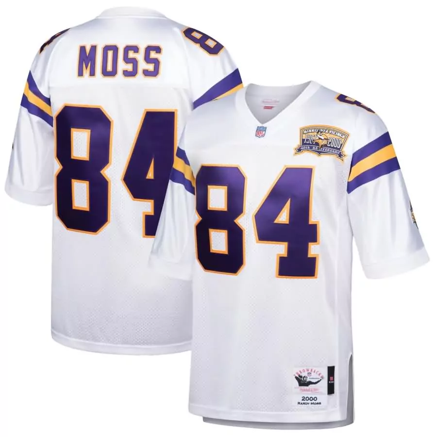 Randy Moss 84 Minnesota Vikings Jersey White 40th Anniversary 2000 Men Throwback