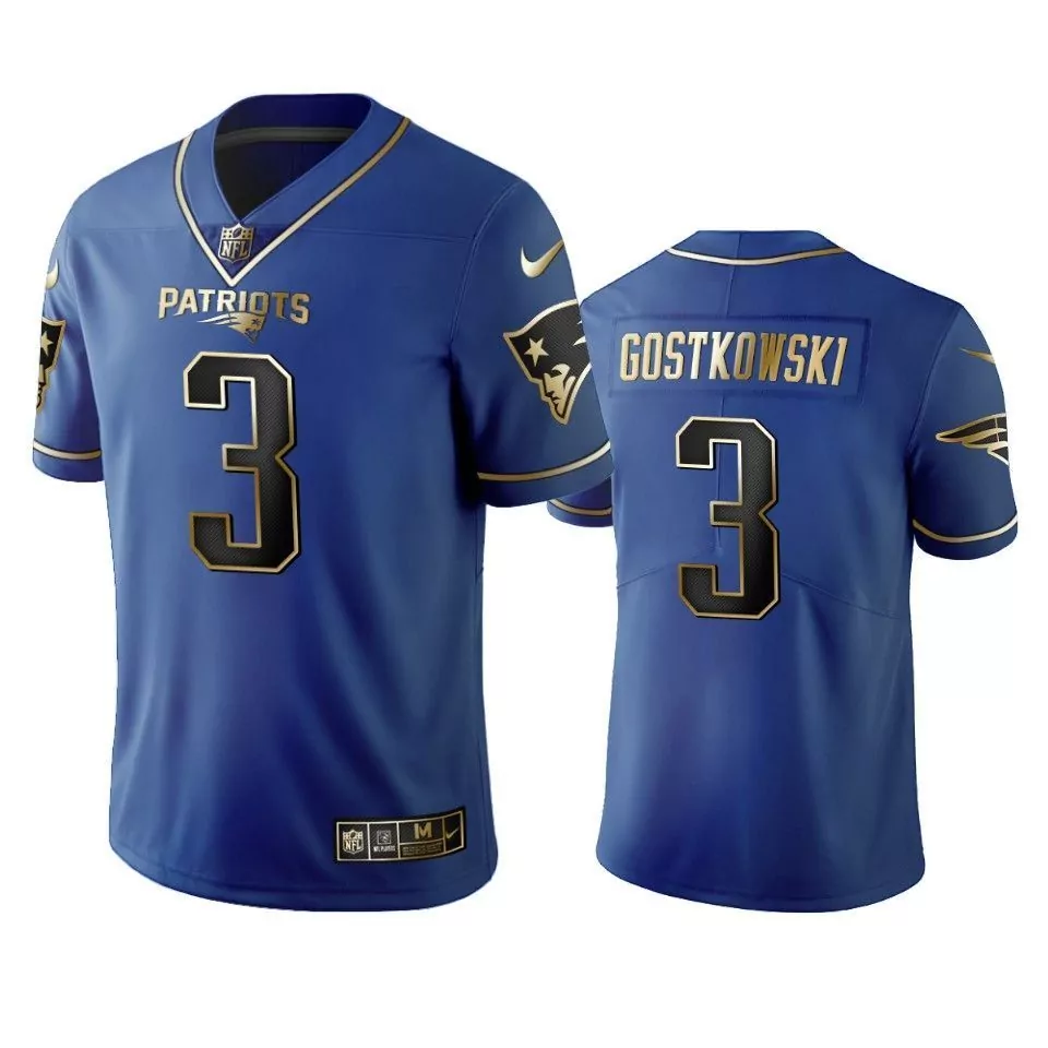 Stephen Gostkowski 3 Patriots Jersey Blue Men Standard Gold