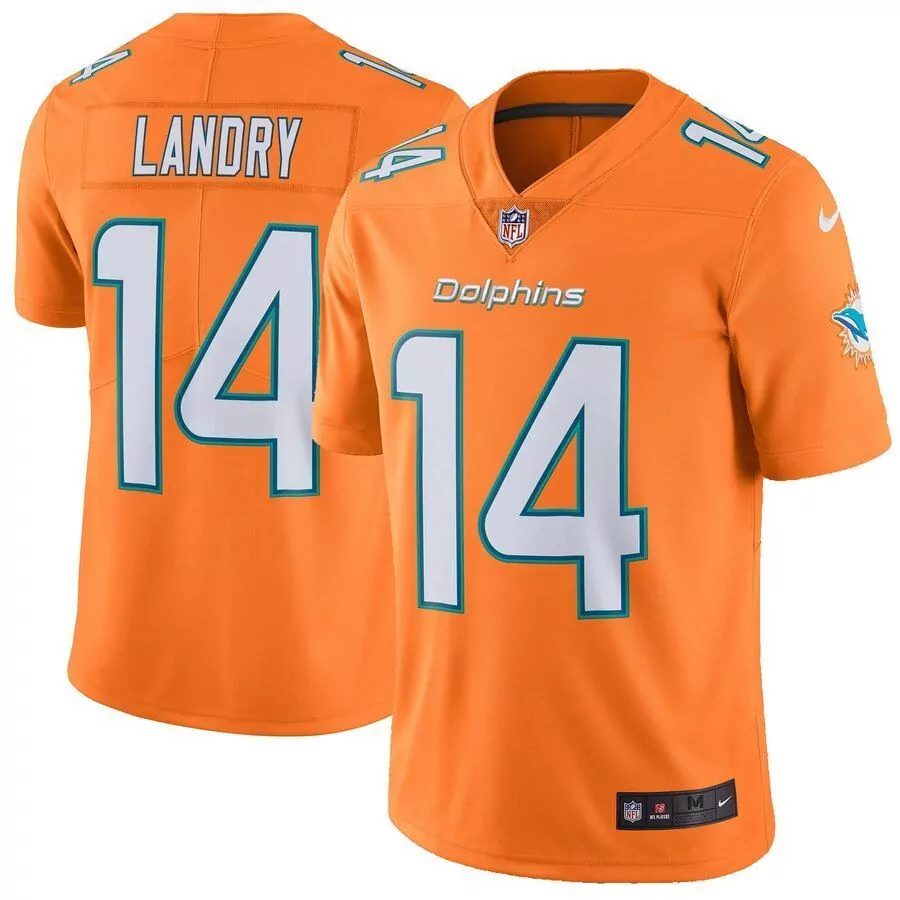 Jarvis Landry 14 Dolphins Jersey Orange Men White Teal Vapor Rush Limited