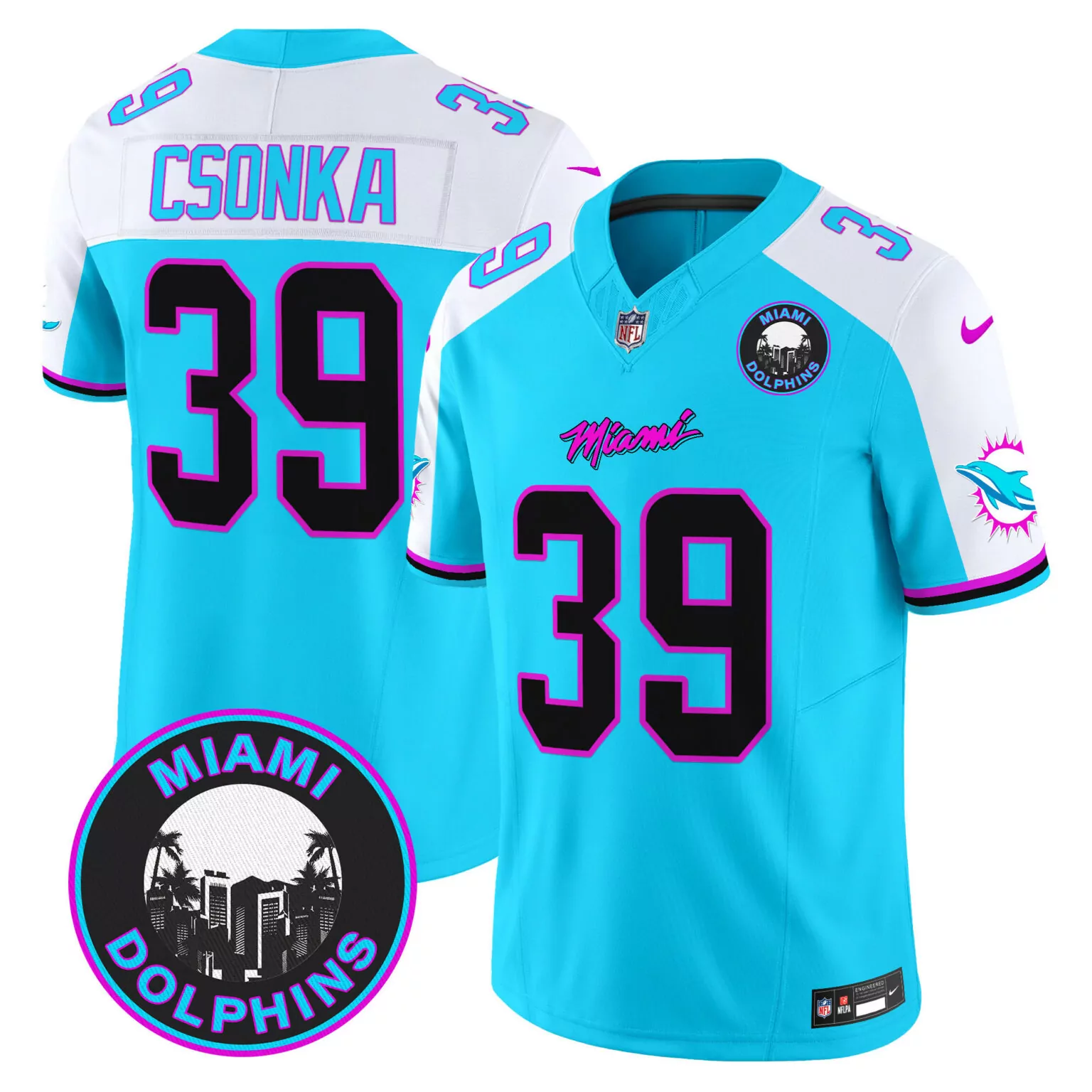 Larry Csonka 39 Miami Dolphins Jersey Aqua Vice Nflpa Men Alternate Split Design