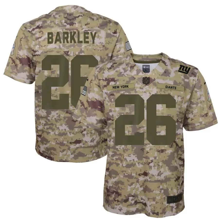 Saquon Barkley 26 New York Giants Jersey Tan Salute To Service American Flag NY Men