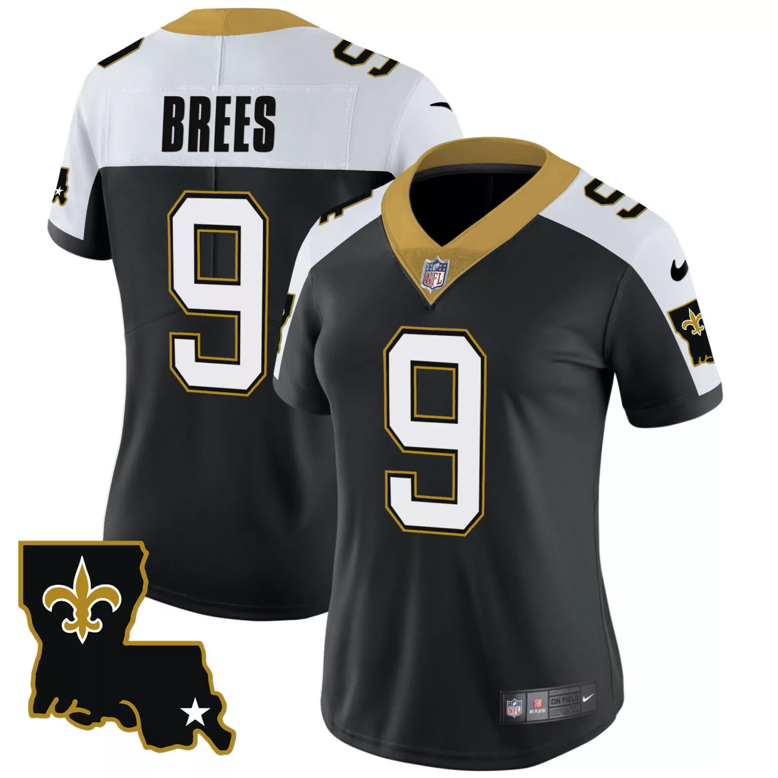 Drew Brees 9 New Orleans Saints Jersey Black Men Authentic White Gold Alternate Legacy