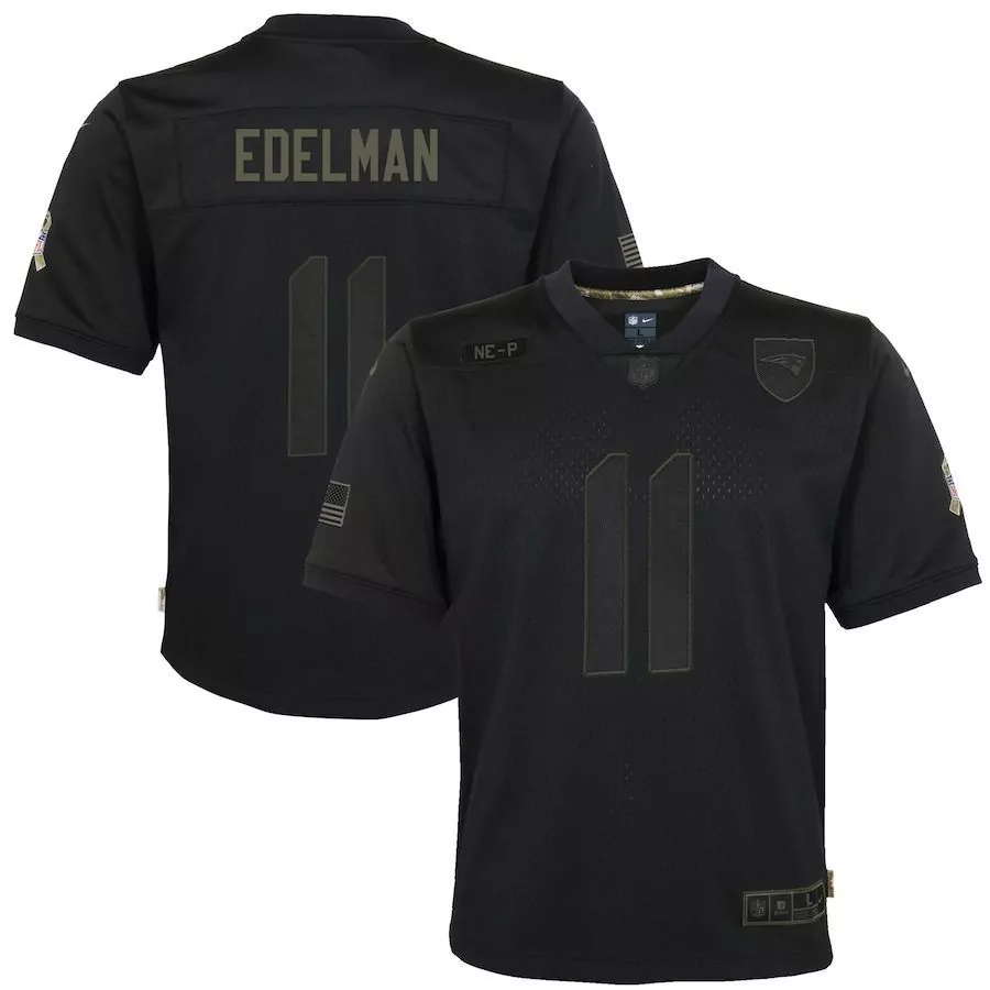 Julian Edelman 11 Jersey Black Salute To Service New England Patriots American Flag
