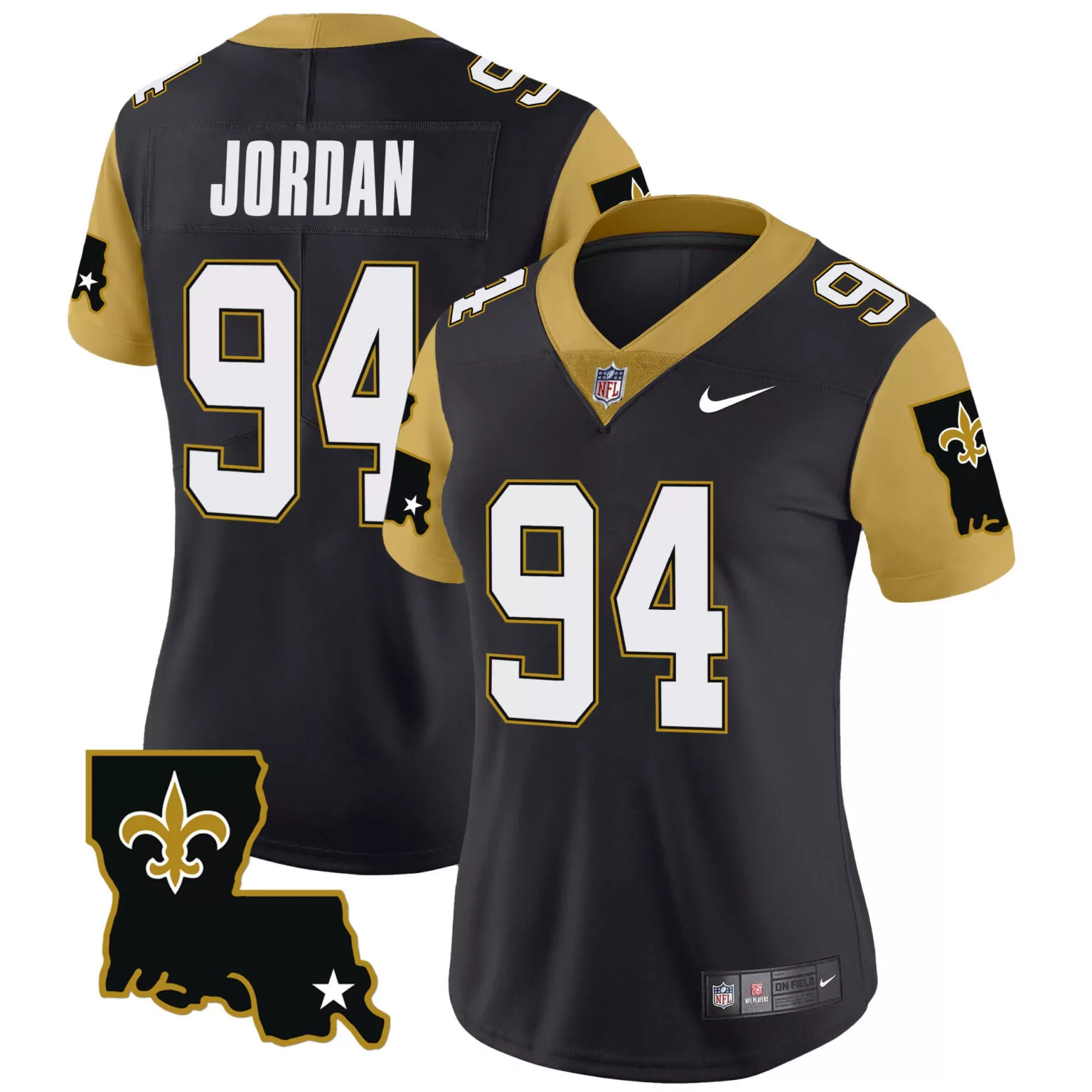 Jordan 94 New Orleans Saints Jersey Black Players Men Gold Legacy v2 All Stitched