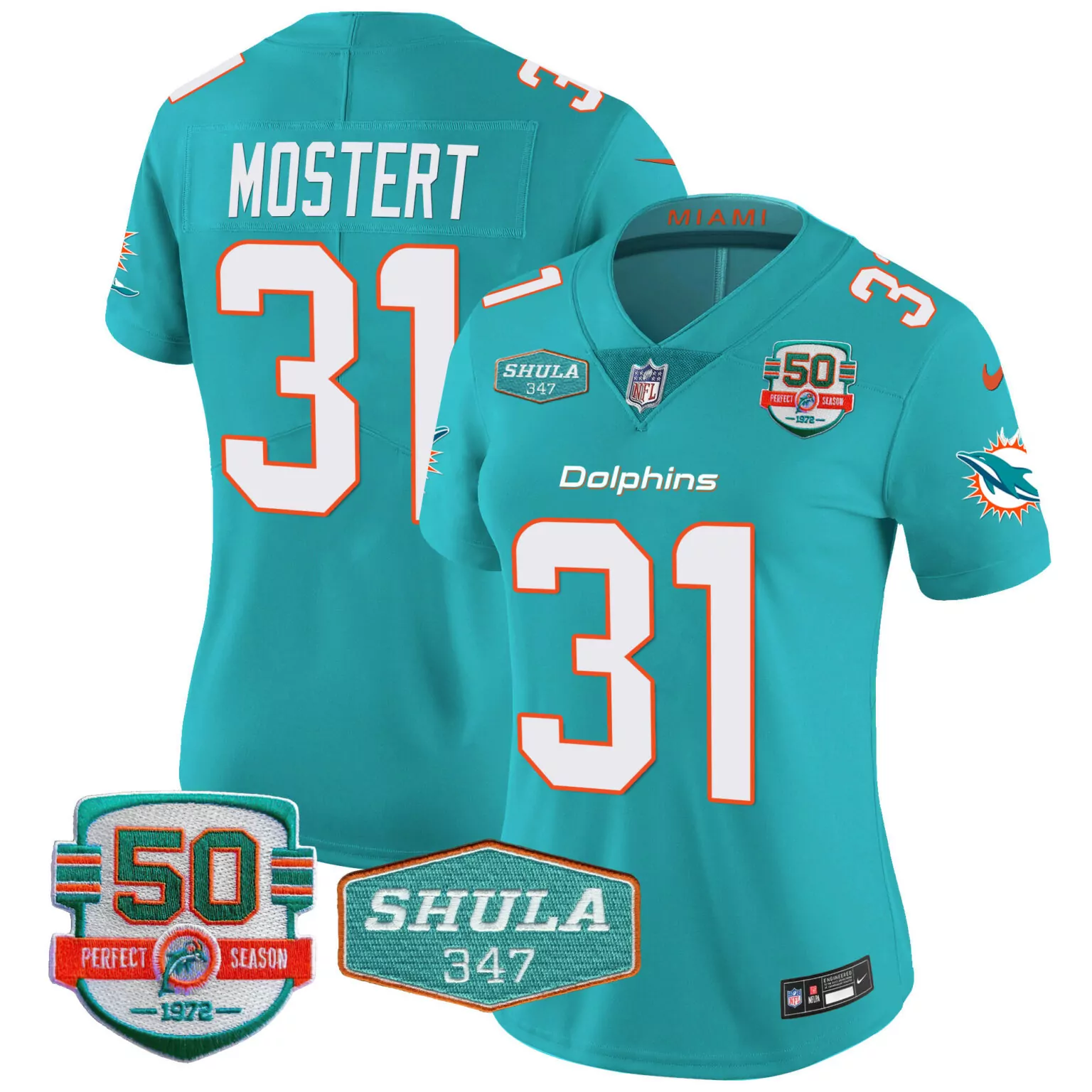 Raheem Mostert 31 Dolphins Jersey Teal Perfect Season 50 1972 Shula 347 Men Standard