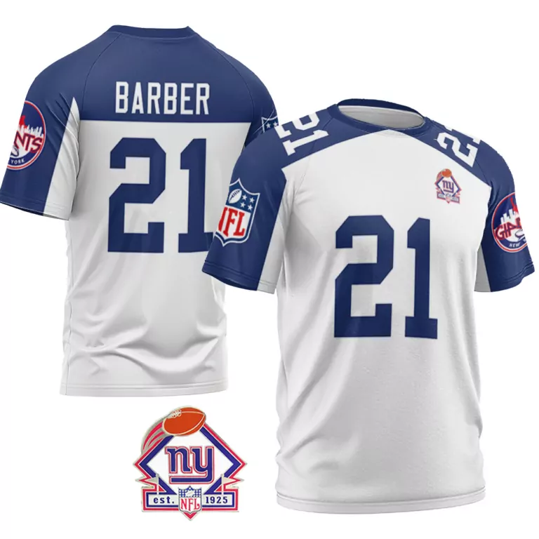 Tiki Barber 21 New York Giants Jersey White Men Split Design Blue Vapor Limited