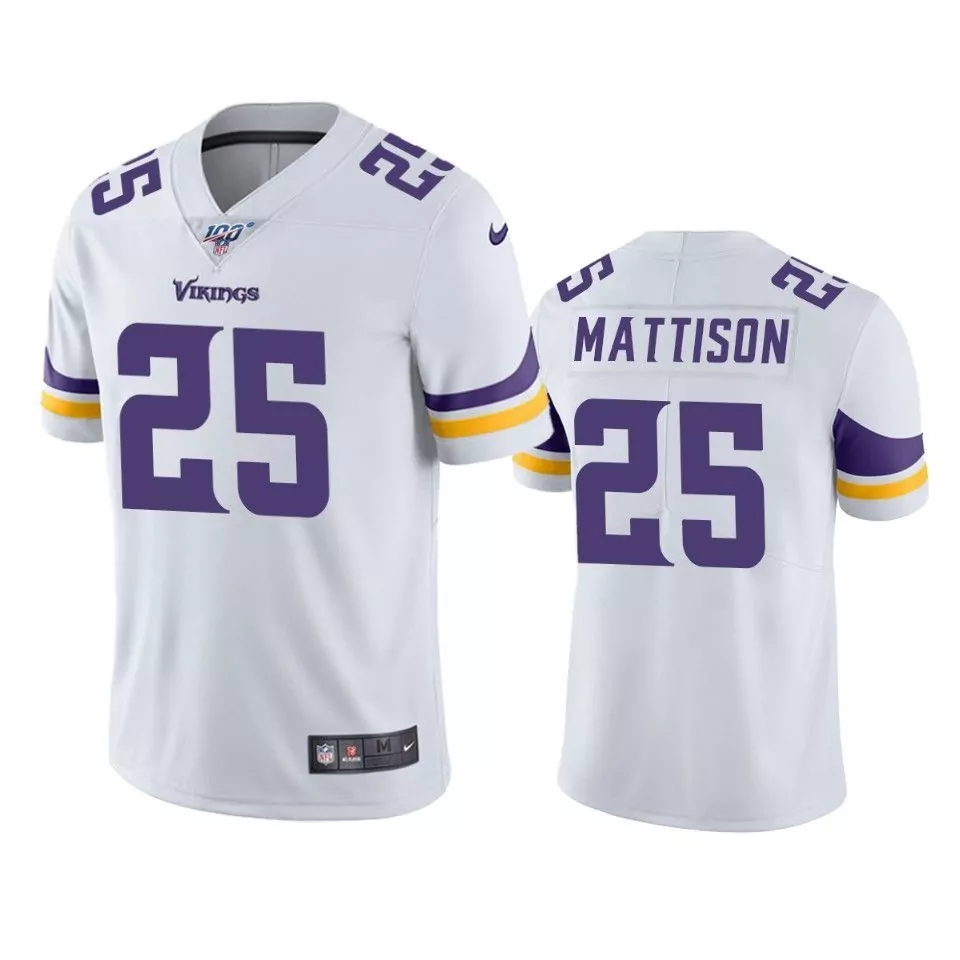 Alexander Mattison 25 Vikings Jersey White Men Short Sleeve Purple Yellow Limited