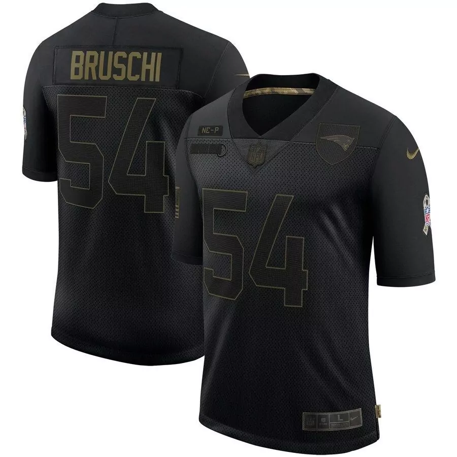 Tedy Bruschi 54 Jersey Black New England Patriots Men Gold Retired