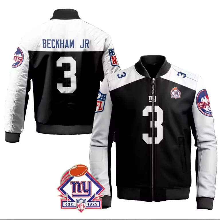 Odell Beckham 3 New York Giants Jersey Black 2023 Men Bomber Jacket Split Design