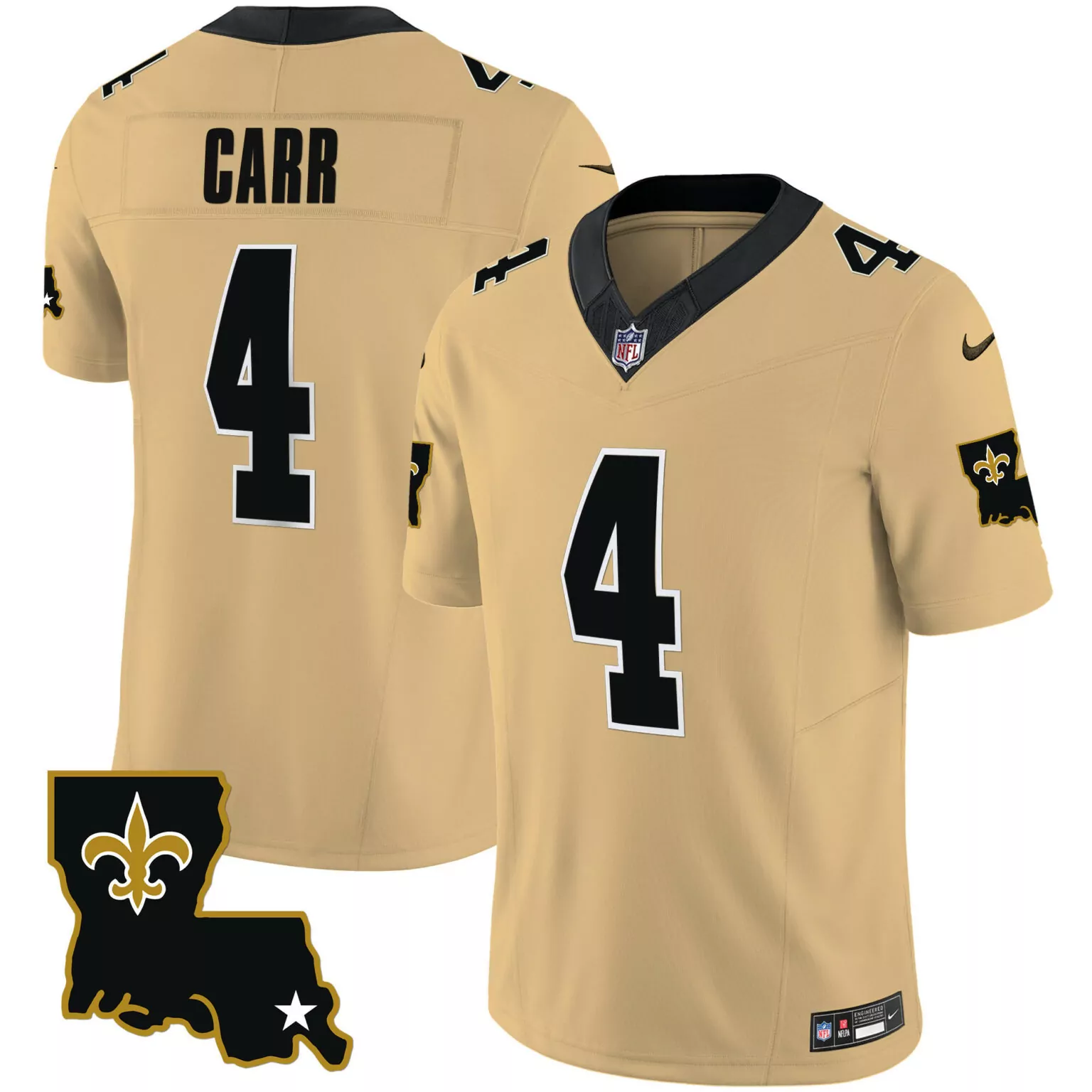 Derek Carr 4 Saints Jersey Gold Louisiana Outline Men Player Black Legacy All Stitched