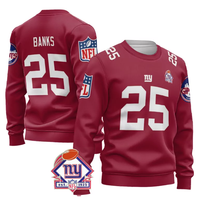 Deonte Banks 25 New York Giants Jersey Maroon Player NY Men Sweatshirt White Vapor
